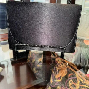 La Regale Black Satin Clutch Crossbody Purse Party Cocktail Bag